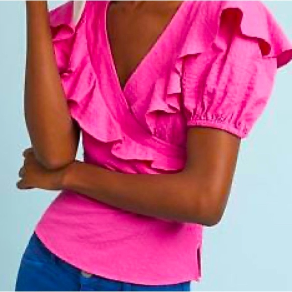 NWT 16 Tracy Reese Anthropologie pink surplice puff-sleeve ruffle Effortless